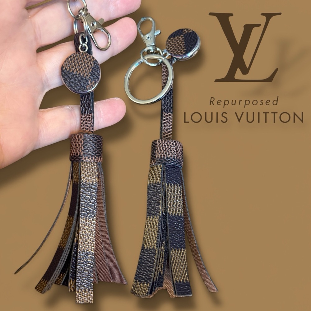 Upcycled Louis Vuitton bag to key purse fob with tassel Damier Ebene authentic